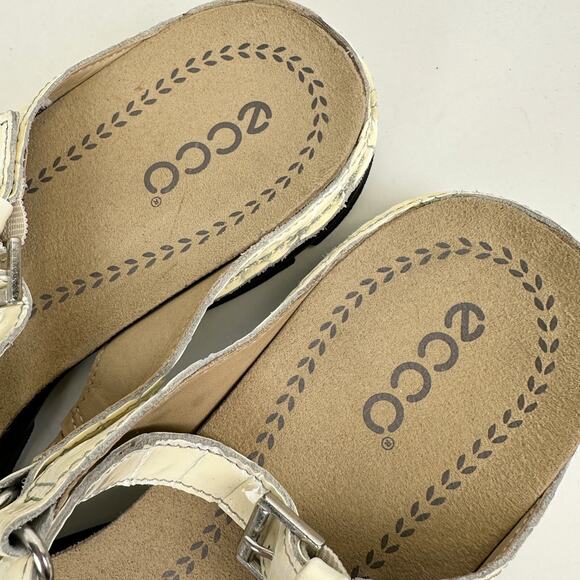 Ecco Living Cream‎ Croc Embossed Patent Sandal Comfort Shoe EU 39 US 8-8.5 - Picture 8 of 9
